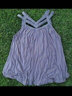 Buckle Black Caged Strappy Neckline Flowy Top Womens Large Gray (Washed Black)